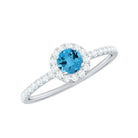 Natural Swiss Blue Topaz Halo Engagement Ring with Diamond Swiss Blue Topaz - ( AAA ) - Quality - Rosec Jewels