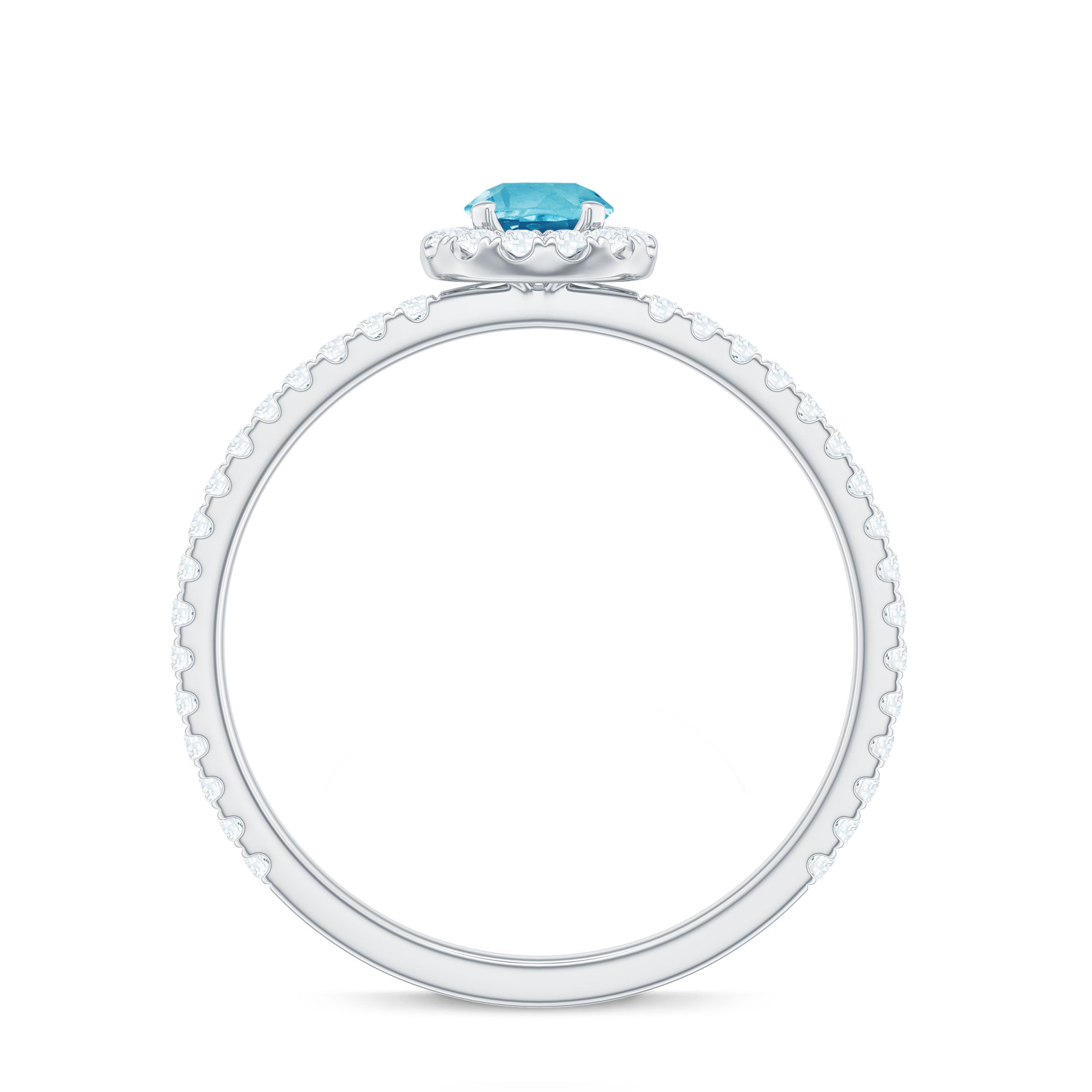 Natural Swiss Blue Topaz Halo Engagement Ring with Diamond Swiss Blue Topaz - ( AAA ) - Quality - Rosec Jewels