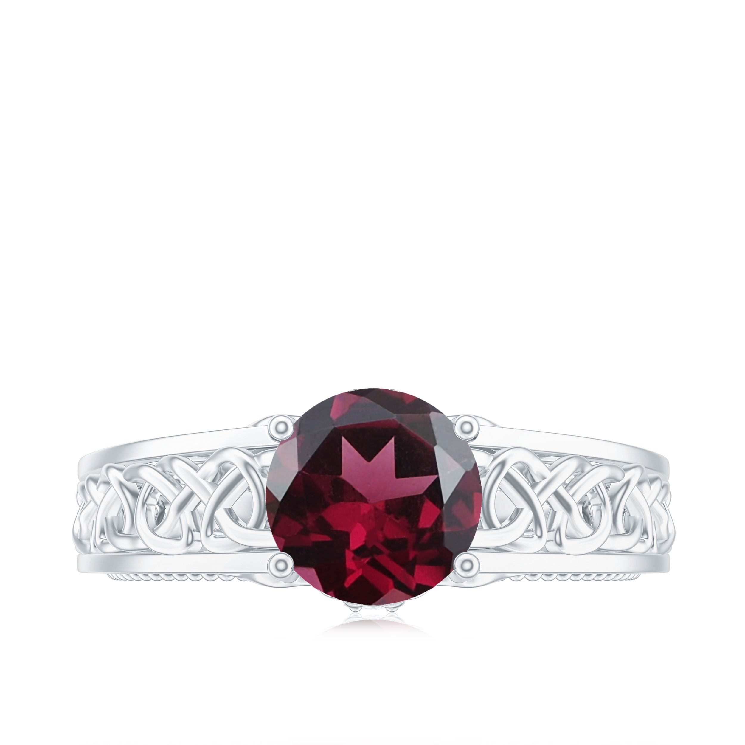 1.75 CT Rhodolite Celtic Solitaire Band with Diamond Rhodolite - ( AAA ) - Quality - Rosec Jewels