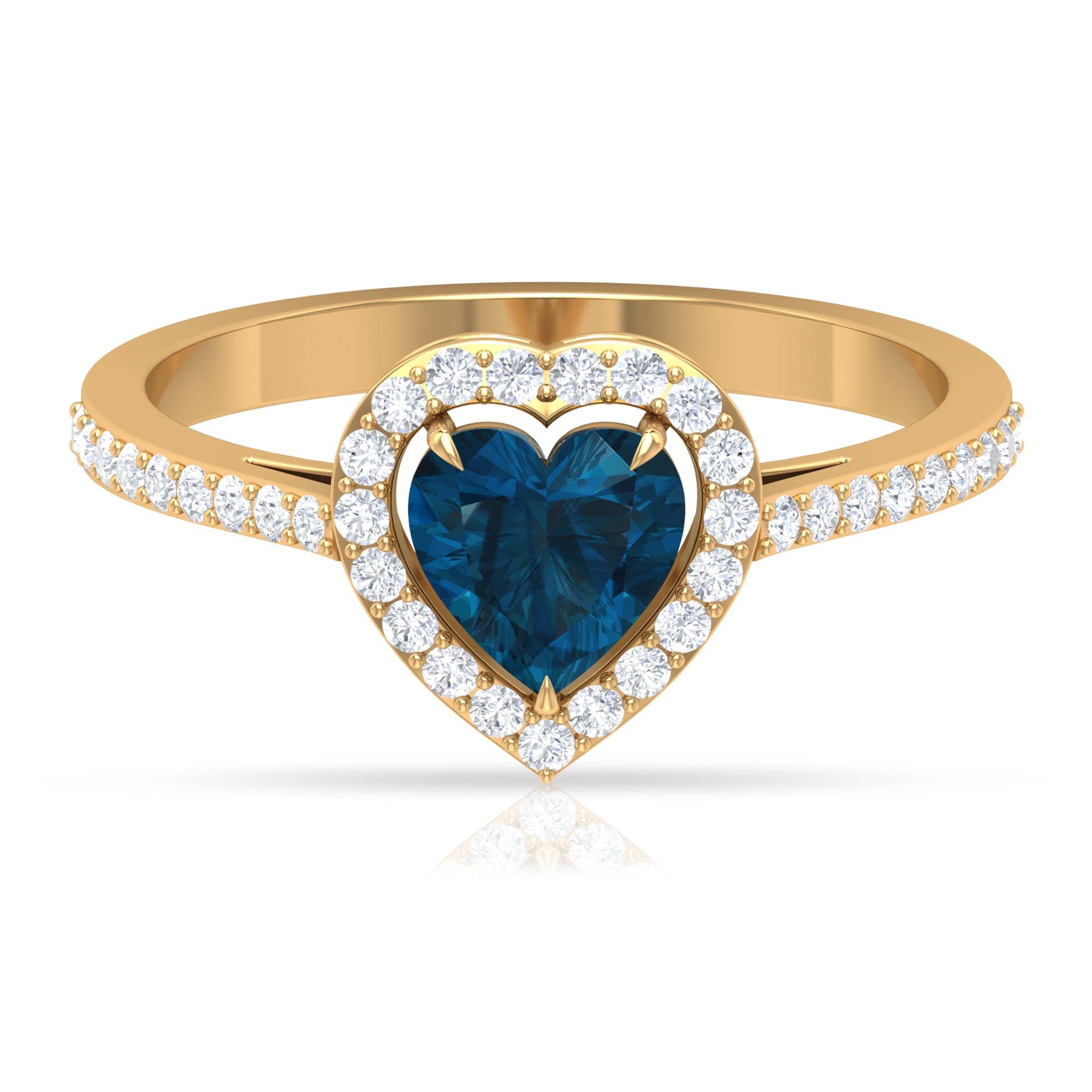 1.50 CT Heart Shape London Blue Topaz Engagement Ring with Diamond Accent London Blue Topaz - ( AAA ) - Quality - Rosec Jewels