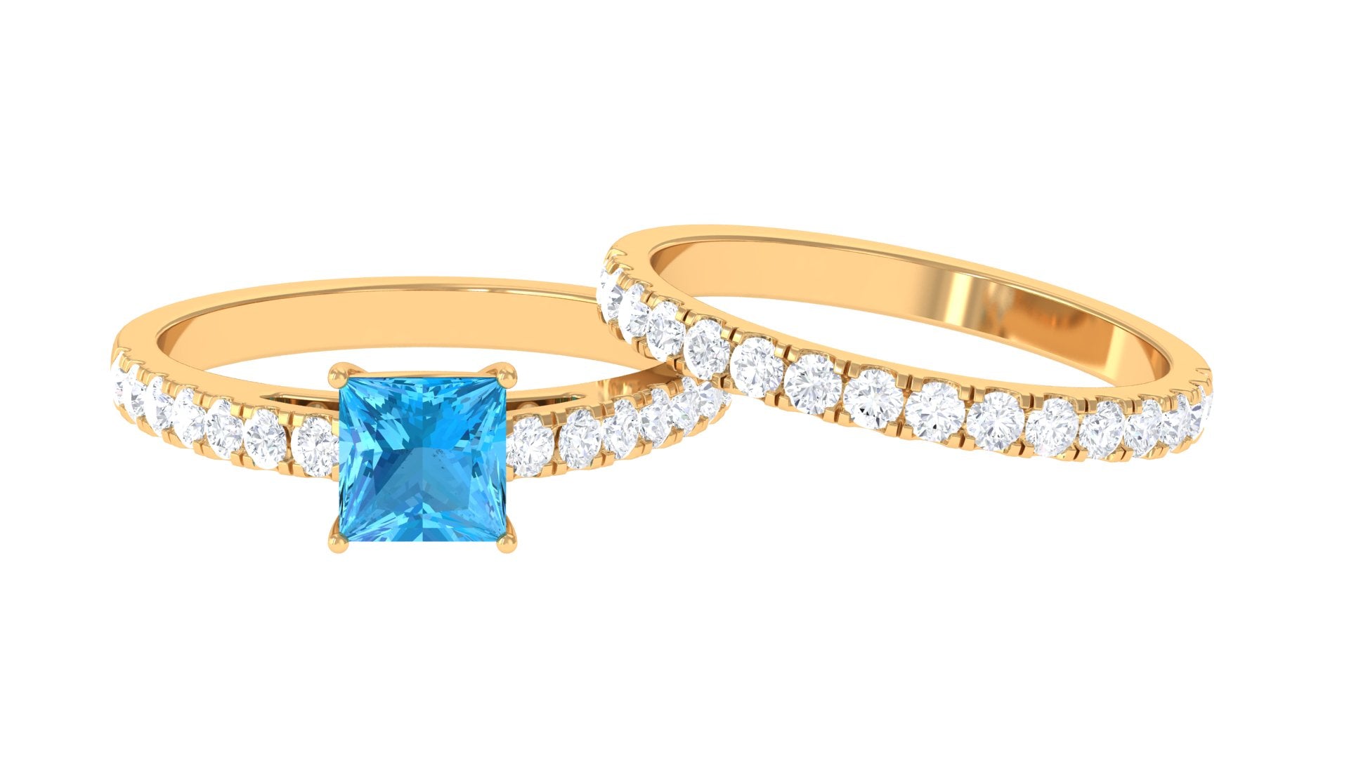 2.75 CT Gold Ring Set with Swiss Blue Topaz and Moissanite Eternity Band Swiss Blue Topaz - ( AAA ) - Quality - Rosec Jewels