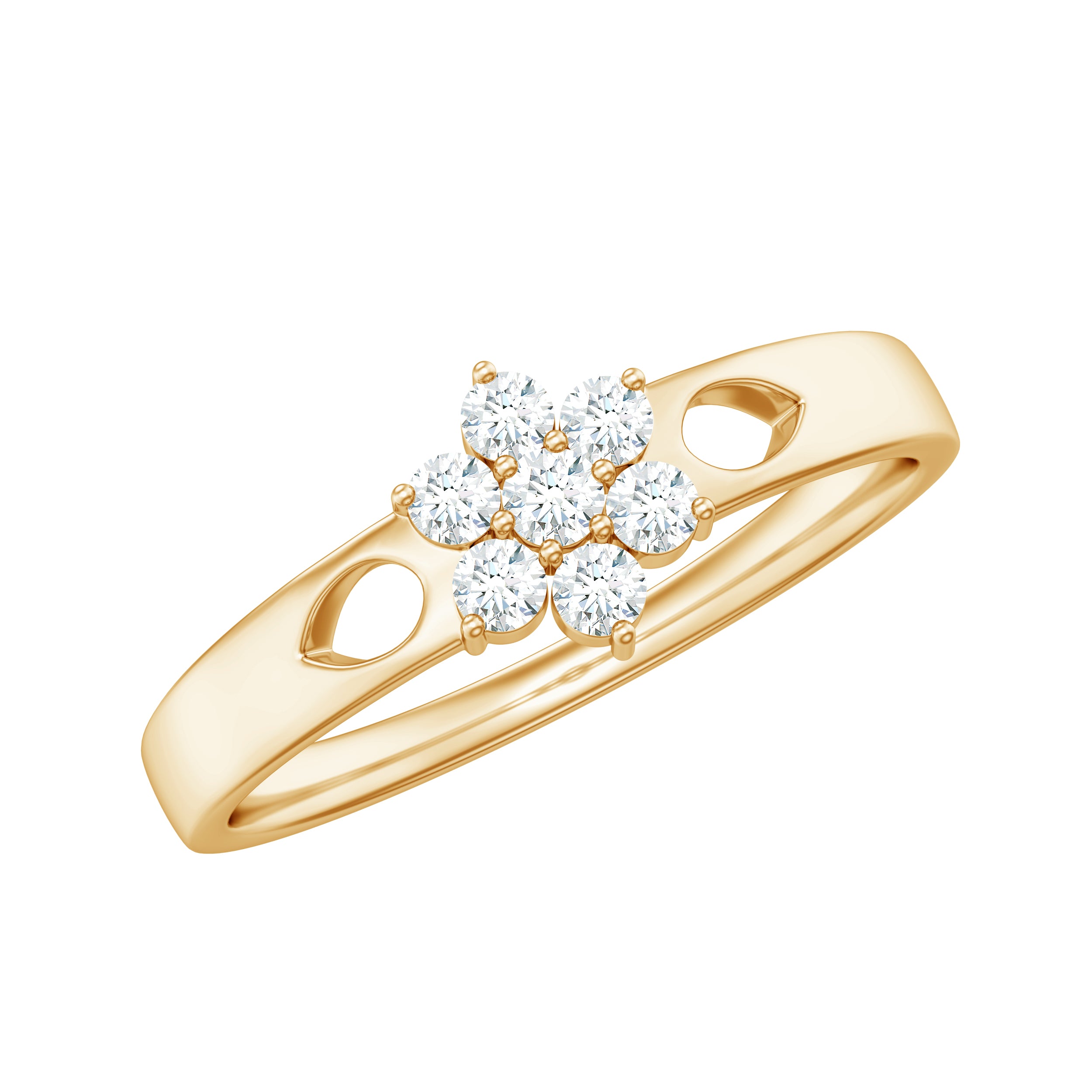 Round Shape Real Diamond Flower Anniversary Ring in Gold Diamond - ( HI-SI ) - Color and Clarity - Rosec Jewels