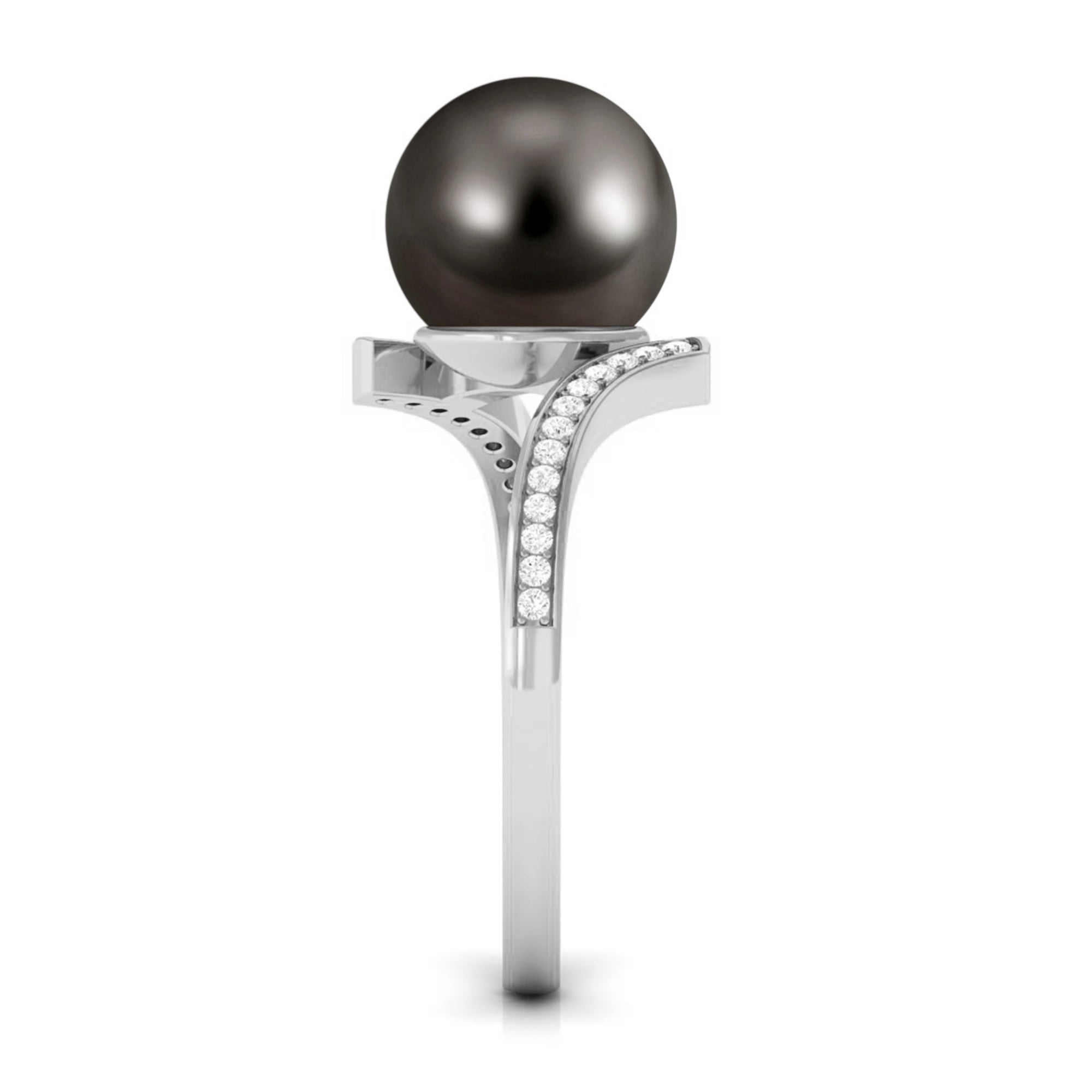 Tahitian Pearl Bypass Engagement Ring with Diamond Tahitian pearl - ( AAA ) - Quality - Rosec Jewels