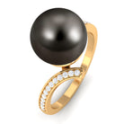 Tahitian Pearl Bypass Engagement Ring with Diamond Tahitian pearl - ( AAA ) - Quality - Rosec Jewels