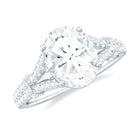 Oval Cut Moissanite Solitaire Engagement Ring in Split Shank Moissanite - ( D-VS1 ) - Color and Clarity - Rosec Jewels