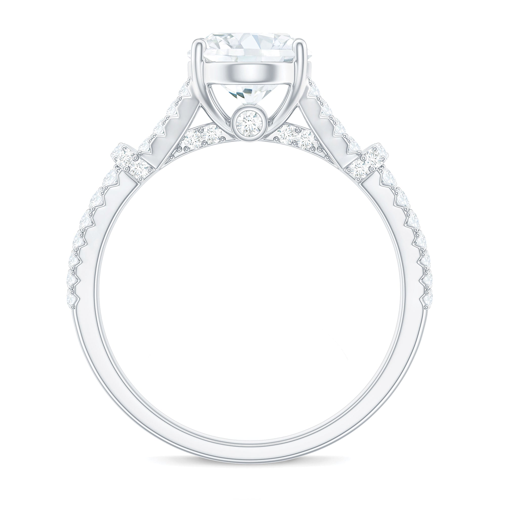 Oval Cut Moissanite Solitaire Engagement Ring in Split Shank Moissanite - ( D-VS1 ) - Color and Clarity - Rosec Jewels