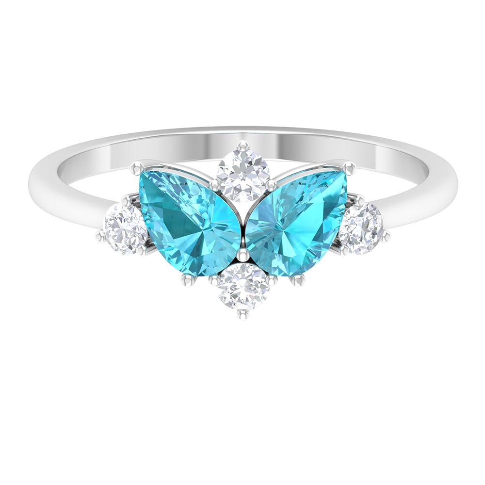 1.5 CT Pear Cut Swiss Blue Topaz Cluster Promise Ring with Diamond Swiss Blue Topaz - ( AAA ) - Quality - Rosec Jewels