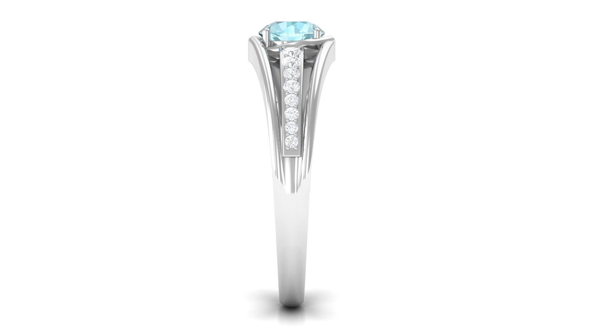 3/4 CT Round Shape Sky Blue Topaz Solitaire Ring with Diamond Side Stones Sky Blue Topaz - ( AAA ) - Quality - Rosec Jewels