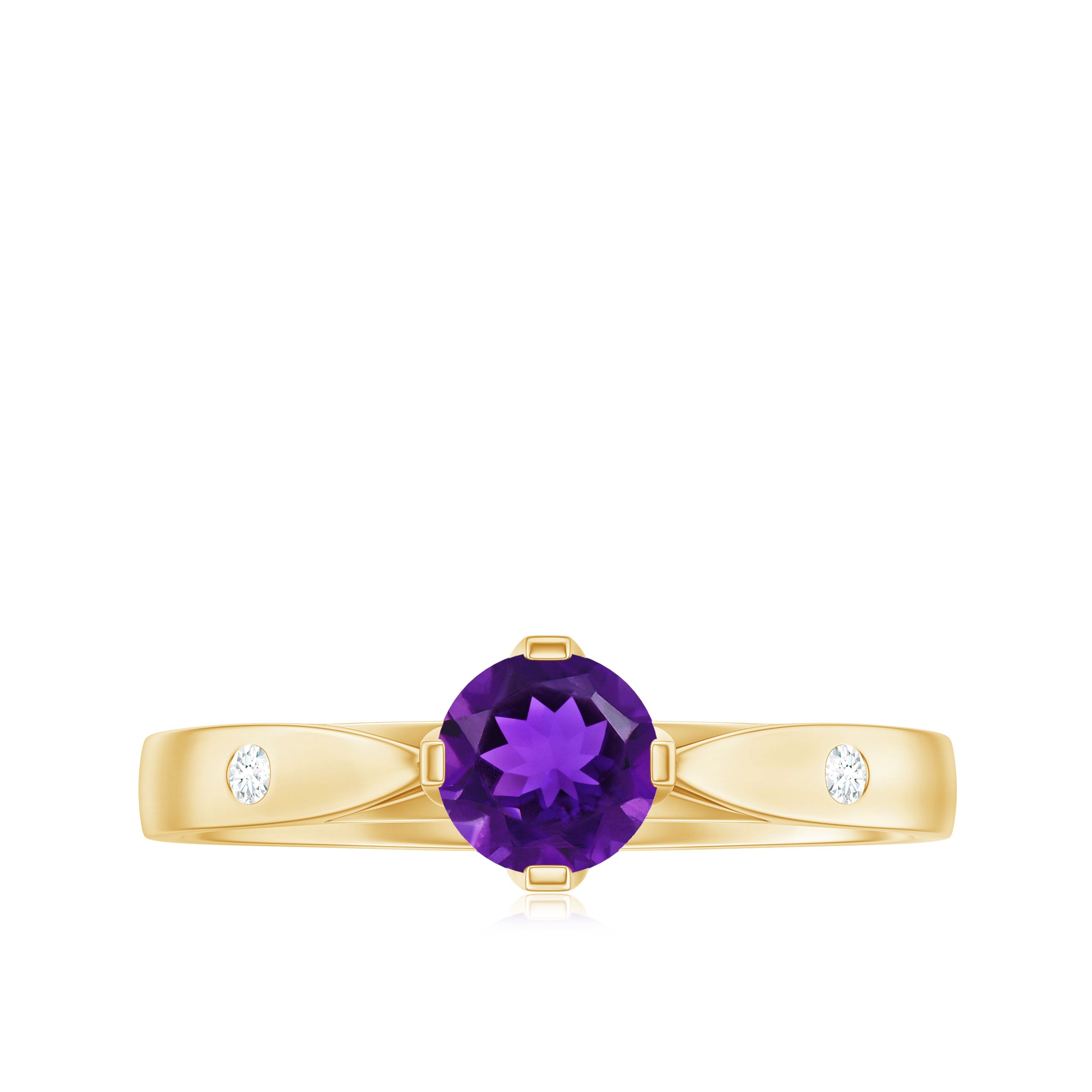 1/2 CT Solitaire Round Shape Amethyst Ring with Diamond Amethyst - ( AAA ) - Quality - Rosec Jewels