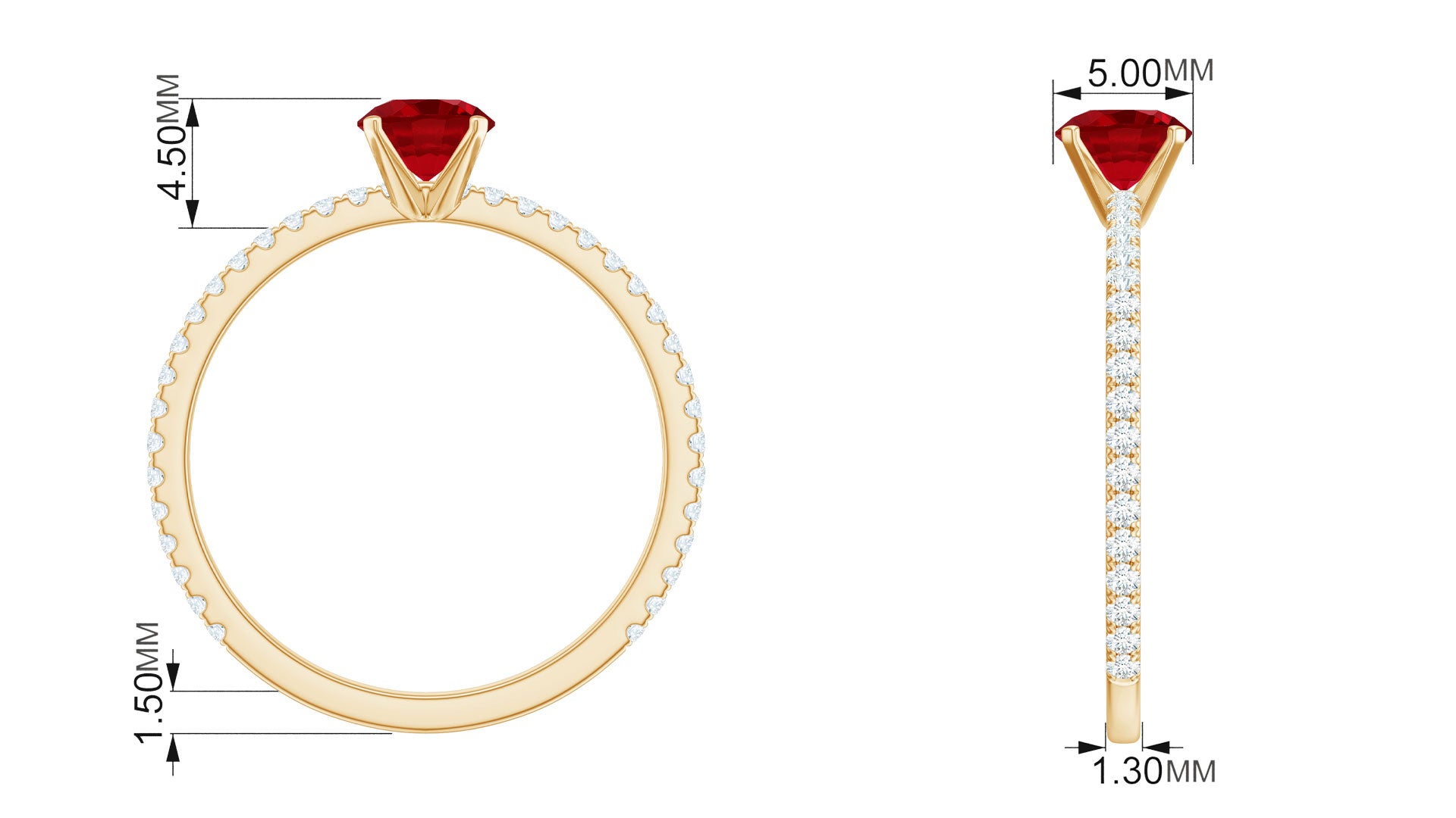 1.25 CT Lab Grown Ruby Solitaire Engagement Ring with Diamond Side Stones Lab Created Ruby - ( AAAA ) - Quality - Rosec Jewels