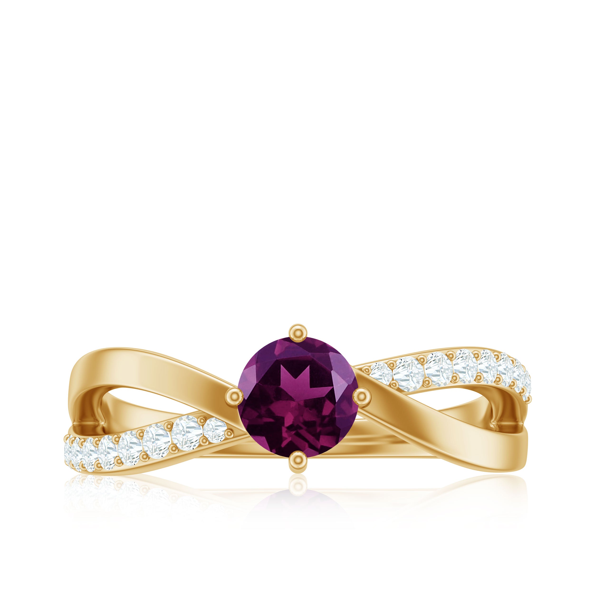 1/2 CT Rhodolite Solitaire and Diamond Infinity Ring Rhodolite - ( AAA ) - Quality - Rosec Jewels