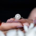 Simple Freshwater Pearl Ring with Diamond Halo Freshwater Pearl - ( AAA ) - Quality - Rosec Jewels