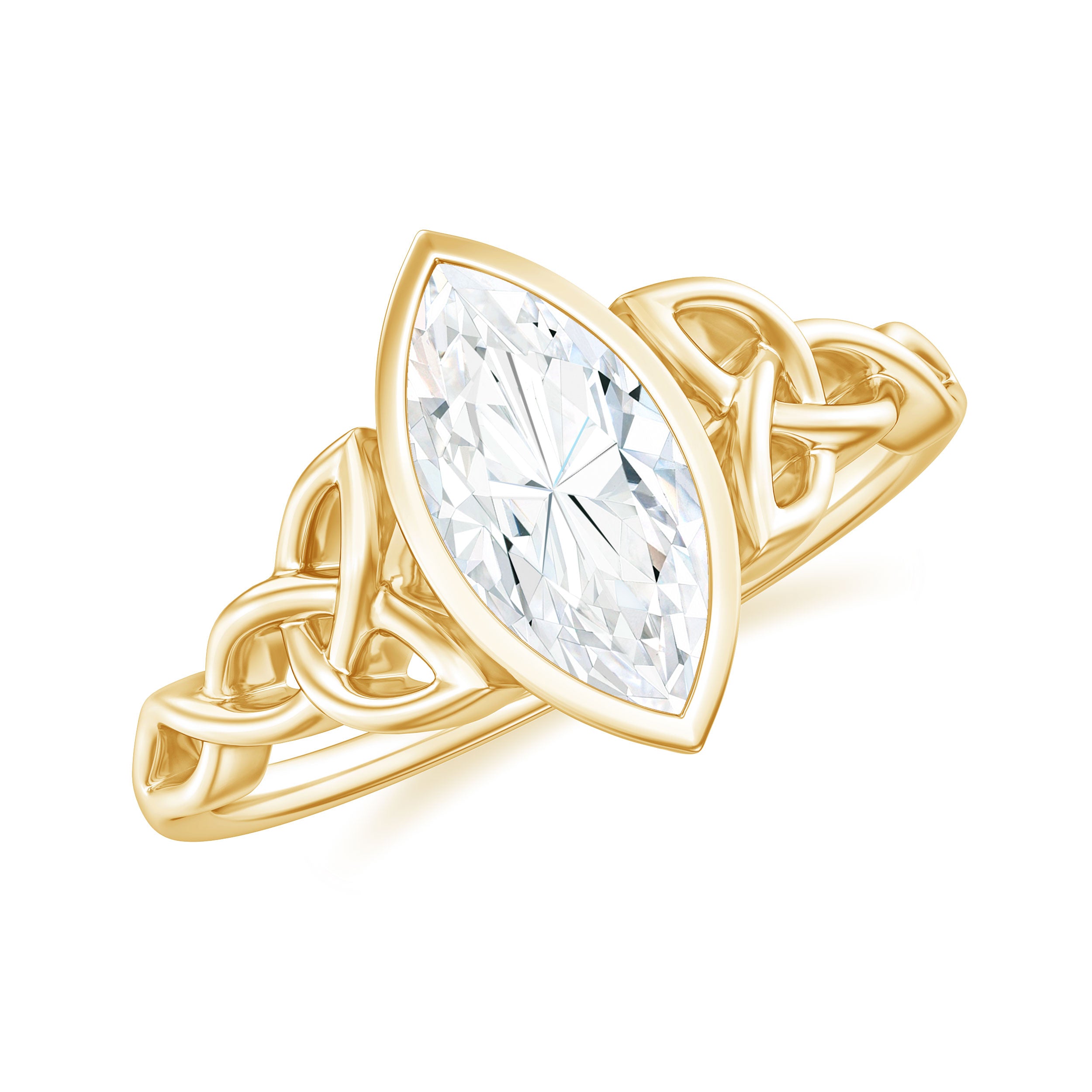 Marquise Moissanite Solitaire Gold Celtic Ring in Bezel Setting Moissanite - ( D-VS1 ) - Color and Clarity - Rosec Jewels